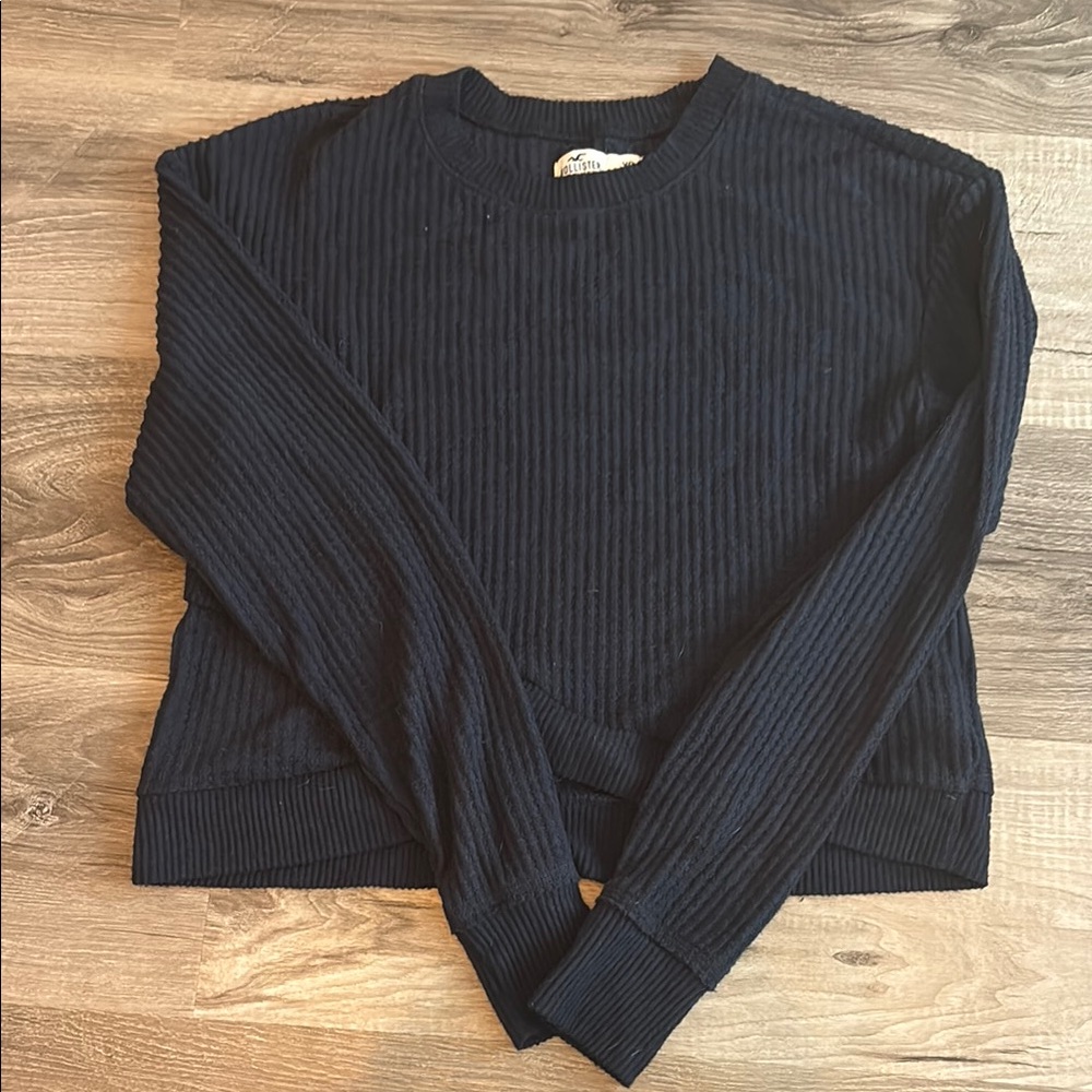 Hollister Black Crew Neck Sweater with Textured Knit
